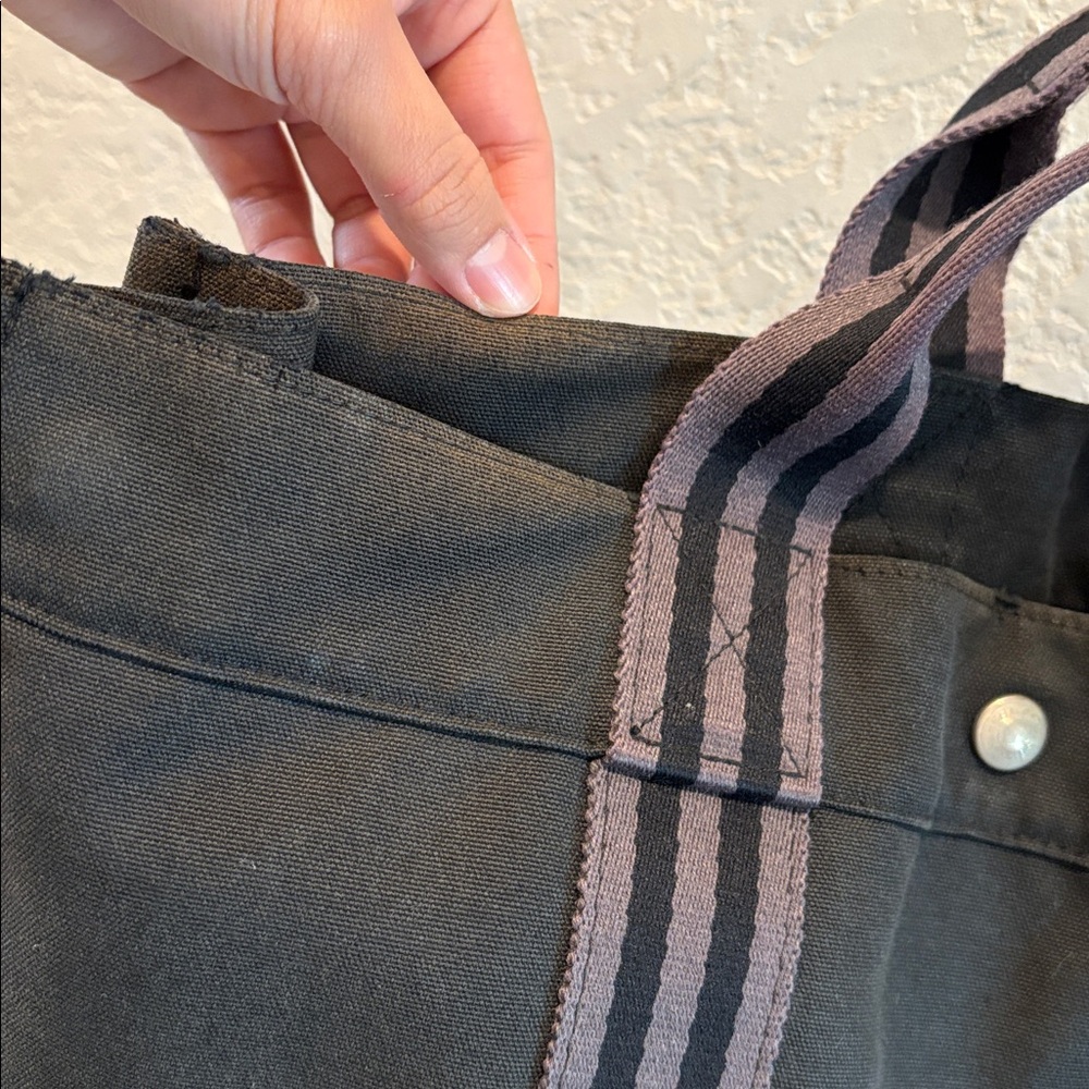 Hermes Toutte Fourre Black Canvas Tote with Gray Stripes - Picture 12 of 12